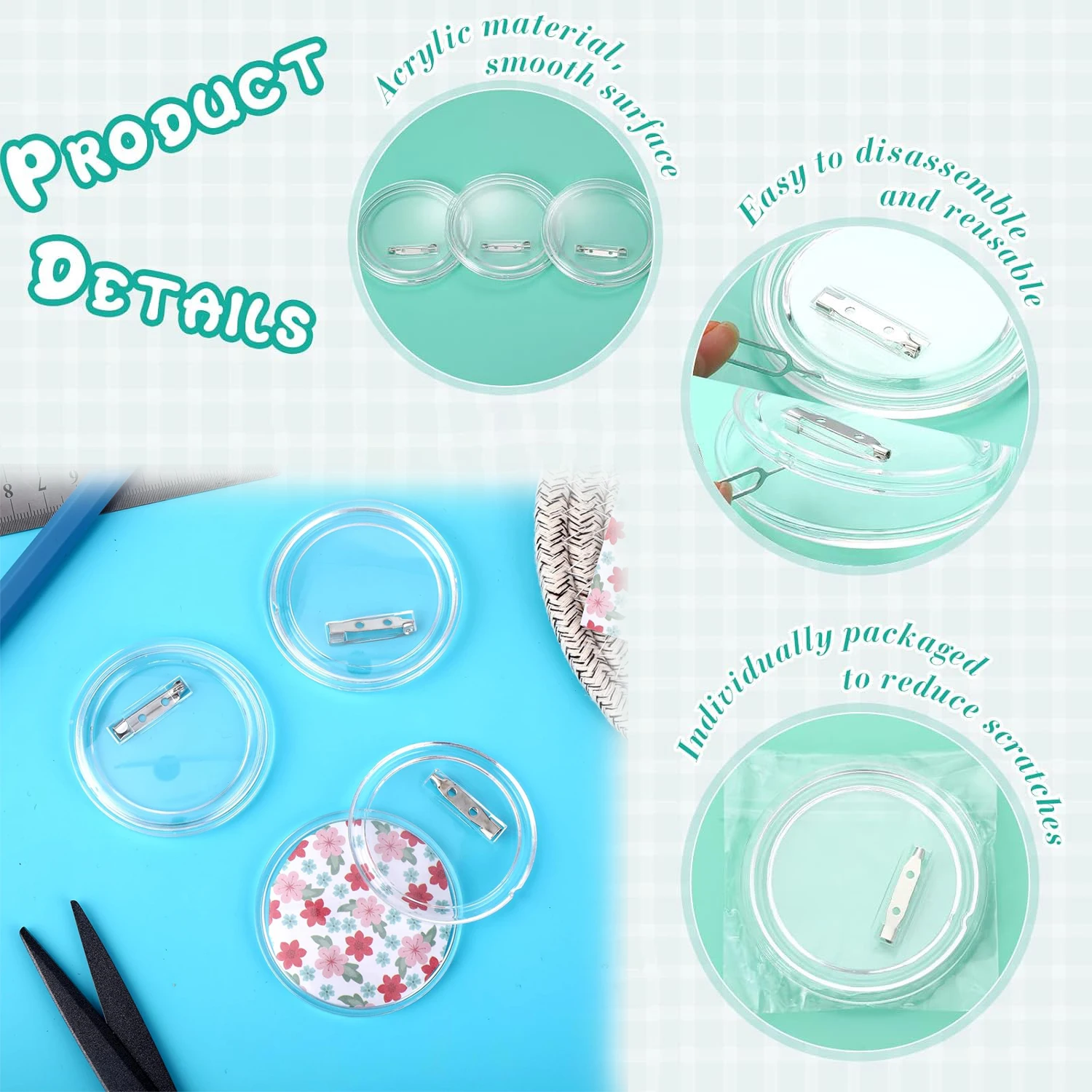 5-20PCS 핀이있는 버튼 공백 투명 아크릴 버튼 핀 - Button Badge Blank 리뷰 및 가격